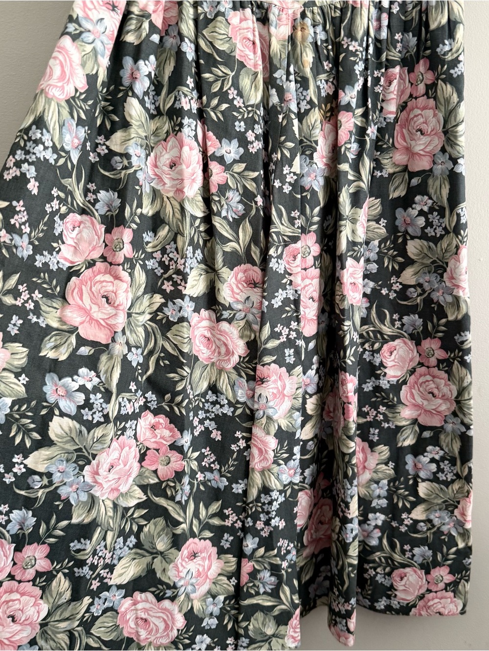 Vintage Cottagecore Floral Lace-Trim Puff Sleeve Midi Dress in Dark Green Small - Picture 7 of 8